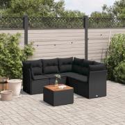 vidaXL Loungegrupp med dynor 6 delar svart konstrotting