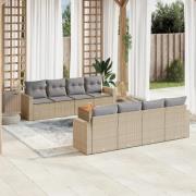 vidaXL Soffgrupp för trädgården med dynor 9 delar beige konstrotting
