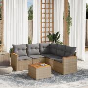 vidaXL Soffgrupp för trädgården med dynor 6 delar beige konstrotting