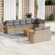 vidaXL Soffgrupp för trädgården med dynor 9 delar beige konstrotting