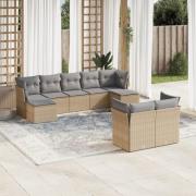 vidaXL Soffgrupp för trädgården med dynor 9 delar beige konstrotting