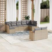 vidaXL Soffgrupp för trädgården med dynor 9 delar beige konstrotting