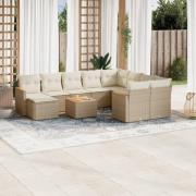vidaXL Loungegrupp för trädgården m. dynor 11 delar beige konstrotting