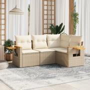 vidaXL Soffgrupp för trädgård med dynor 4 delar beige konstrotting