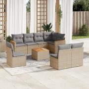vidaXL Soffgrupp för trädgården med dynor 9 delar beige konstrotting
