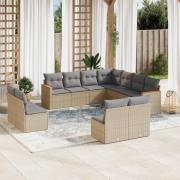 vidaXL Loungegrupp för trädgården m. dynor 11 delar beige konstrotting