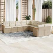 vidaXL Soffgrupp för trädgård med dynor 10 delar beige konstrotting