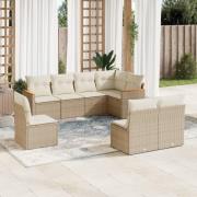 vidaXL Matgrupp för trädgården med dynor 8 delar beige konstrotting