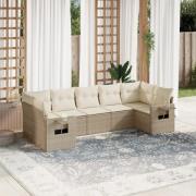 vidaXL Matgrupp för trädgården med dynor 7 delar beige konstrotting
