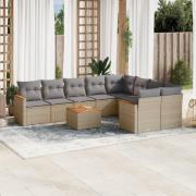 vidaXL Soffgrupp för trädgård med dynor 10 delar beige konstrotting