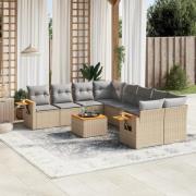 vidaXL Soffgrupp för trädgården med dynor 9 delar beige konstrotting