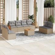vidaXL Soffgrupp för trädgården med dynor 9 delar beige konstrotting