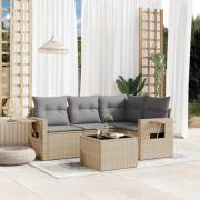 vidaXL Soffgrupp för trädgården med dynor 5 delar beige konstrotting