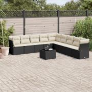 vidaXL Loungegrupp 10 delar med svarta dynor konstrotting