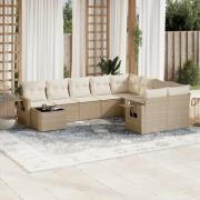 vidaXL Soffgrupp för trädgård med dynor 10 delar beige konstrotting