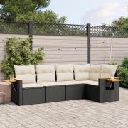 vidaXL Loungegrupp för trädgården med dynor 5 delar svart konstrotting