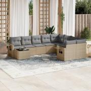 vidaXL Soffgrupp för trädgård med dynor 10 delar beige konstrotting
