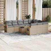 vidaXL Loungegrupp för trädgården m. dynor 11 delar beige konstrotting
