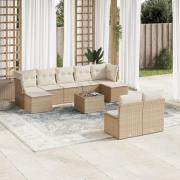 vidaXL Soffgrupp för trädgård med dynor 10 delar beige konstrotting