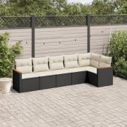 vidaXL Loungegrupp med dynor 6 delar svart konstrotting