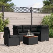 vidaXL Loungegrupp med dynor 6 delar svart konstrotting