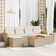 vidaXL Matgrupp för trädgården med dynor 7 delar beige konstrotting