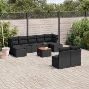 vidaXL Loungegrupp 10 delar med svarta dynor konstrotting