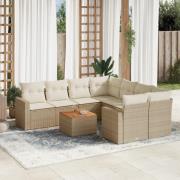 vidaXL Soffgrupp för trädgården med dynor 9 delar beige konstrotting