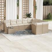 vidaXL Soffgrupp för trädgård med dynor 10 delar beige konstrotting