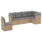 vidaXL Soffgrupp för trädgården med dynor 6 delar beige konstrotting