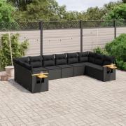 vidaXL Loungegrupp 10 delar med svarta dynor konstrotting
