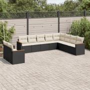 vidaXL Loungegrupp 10 delar med svarta dynor konstrotting