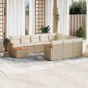 vidaXL Loungegrupp för trädgården m. dynor 11 delar beige konstrotting