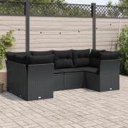 vidaXL Loungegrupp med dynor 6 delar svart konstrotting