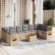 vidaXL Loungegrupp för trädgården m. dynor 11 delar beige konstrotting