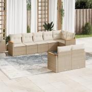 vidaXL Matgrupp för trädgården med dynor 8 delar beige konstrotting