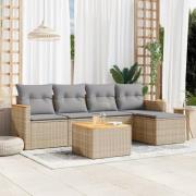 vidaXL Soffgrupp för trädgården med dynor 6 delar beige konstrotting