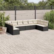 vidaXL Loungegrupp 10 delar med svarta dynor konstrotting