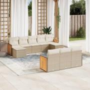 vidaXL Soffgrupp för trädgård med dynor 10 delar beige konstrotting