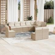 vidaXL Soffgrupp för trädgård med dynor 10 delar beige konstrotting