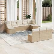 vidaXL Soffgrupp för trädgård med dynor 10 delar beige konstrotting