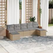 vidaXL Matgrupp för trädgården med dynor 7 delar beige konstrotting