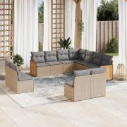 vidaXL Loungegrupp för trädgården m. dynor 11 delar beige konstrotting