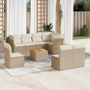 vidaXL Soffgrupp för trädgården med dynor 9 delar beige konstrotting