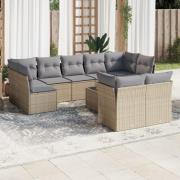 vidaXL Soffgrupp för trädgård med dynor 10 delar beige konstrotting