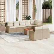 vidaXL Soffgrupp för trädgården med dynor 9 delar beige konstrotting