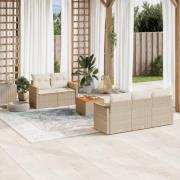 vidaXL Soffgrupp för trädgården med dynor 6 delar beige konstrotting