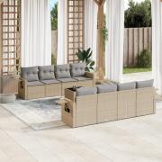 vidaXL Soffgrupp för trädgården med dynor 9 delar beige konstrotting