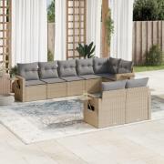 vidaXL Matgrupp för trädgården med dynor 8 delar beige konstrotting
