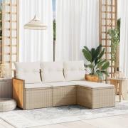 vidaXL Soffgrupp för trädgård med dynor 4 delar beige konstrotting